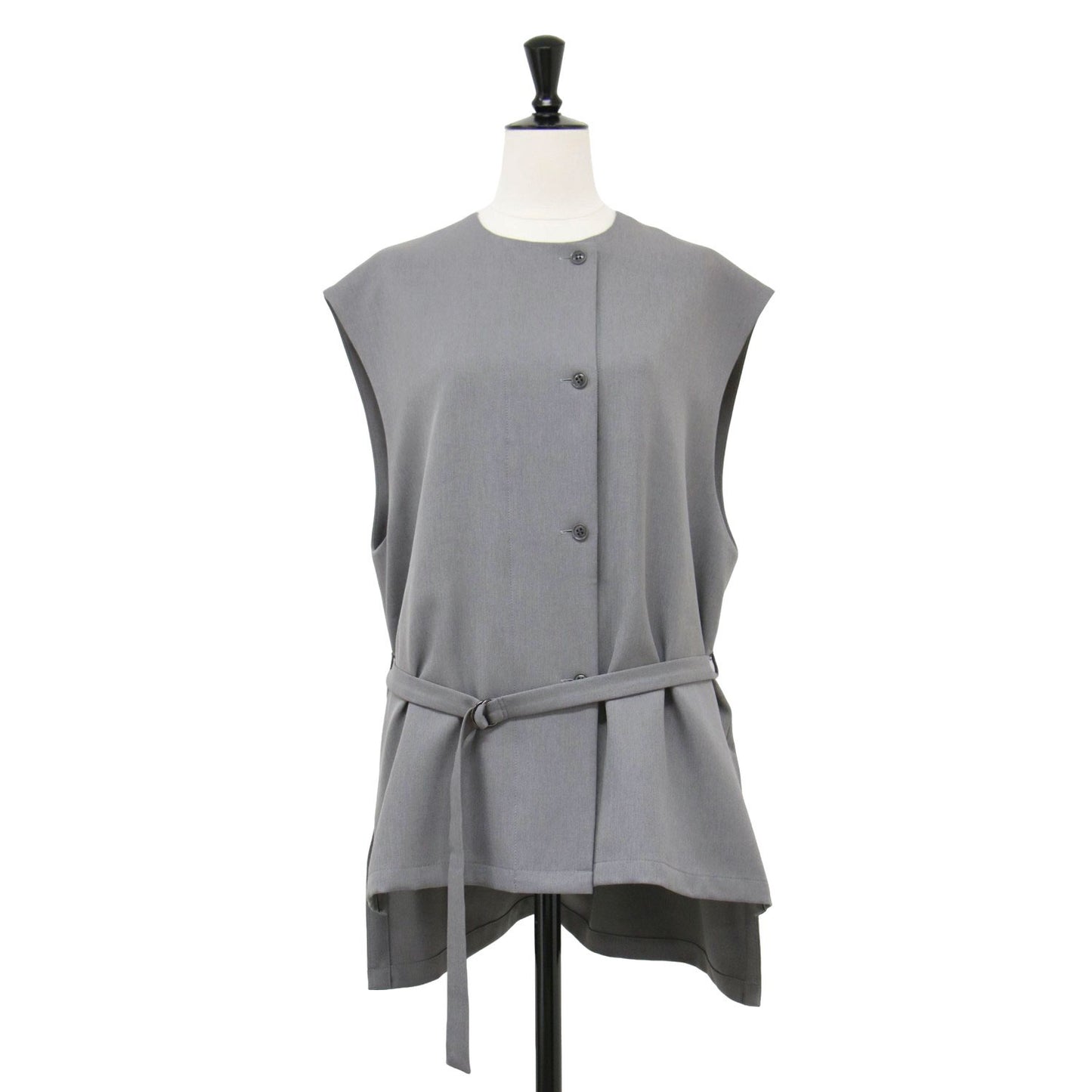 23秋冬 ツイル ストレッチ ベスト / TWILL STRETCH VEST ジレ ノーカラー クルーネック ベルト付き