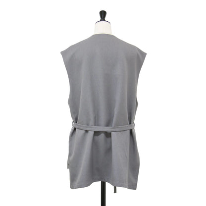 23秋冬 ツイル ストレッチ ベスト / TWILL STRETCH VEST ジレ ノーカラー クルーネック ベルト付き