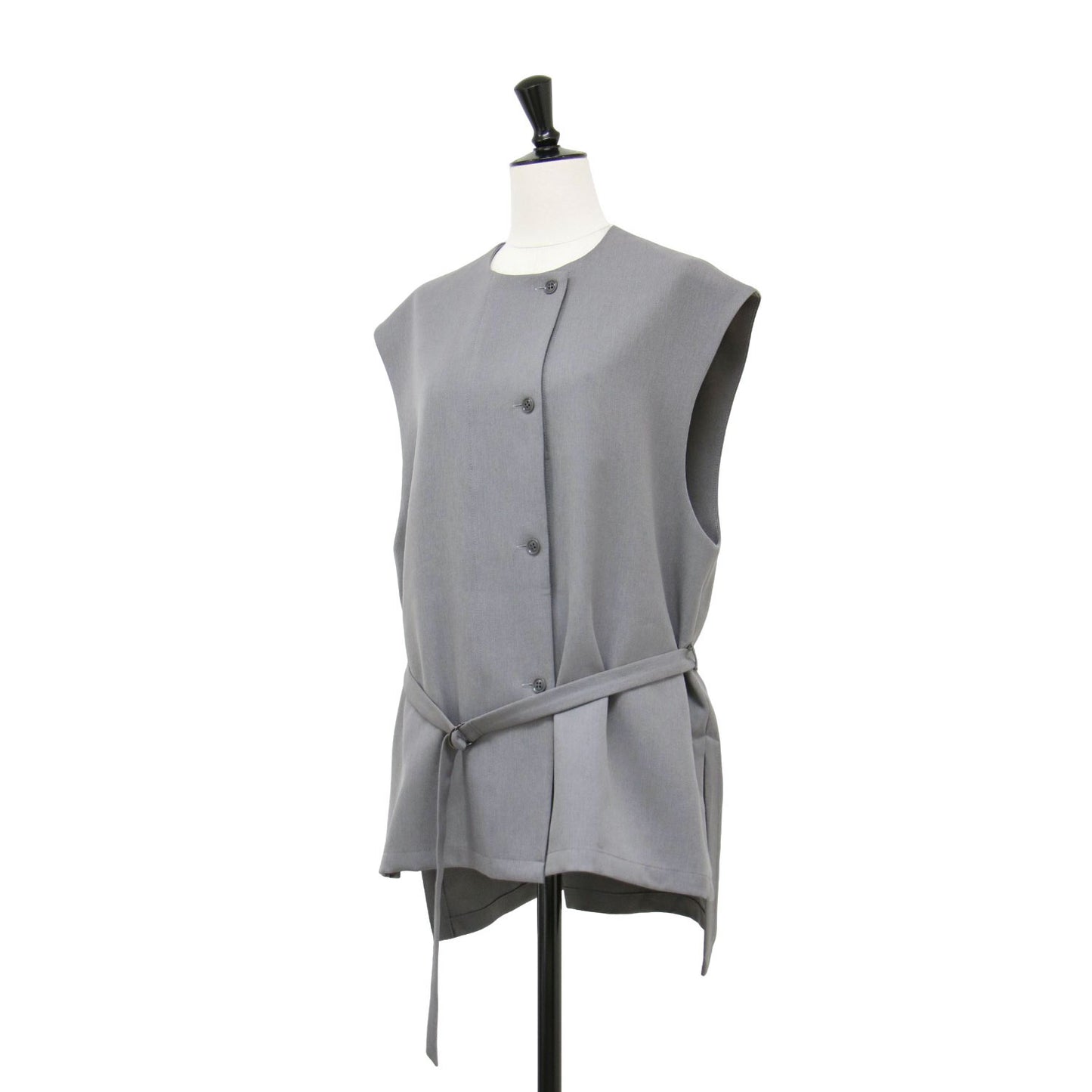 23秋冬 ツイル ストレッチ ベスト / TWILL STRETCH VEST ジレ ノーカラー クルーネック ベルト付き