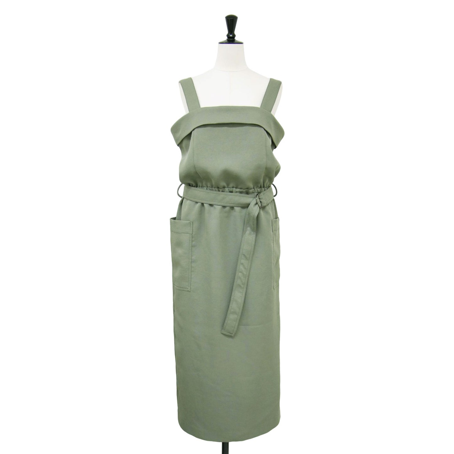 24秋冬 ストレッチ サテン ドレス / ジャンパースカート ワンピース ミディ丈 ウエストリボン