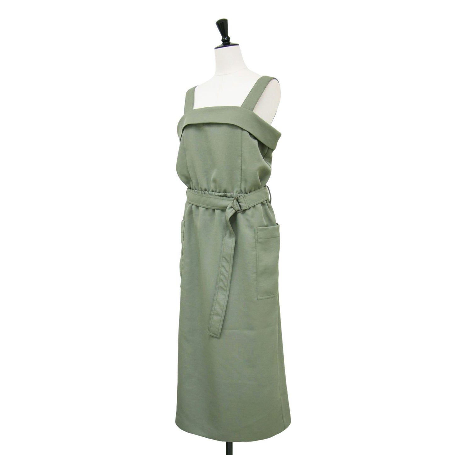 24秋冬 ストレッチ サテン ドレス / ジャンパースカート ワンピース ミディ丈 ウエストリボン