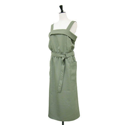 24秋冬 ストレッチ サテン ドレス / ジャンパースカート ワンピース ミディ丈 ウエストリボン