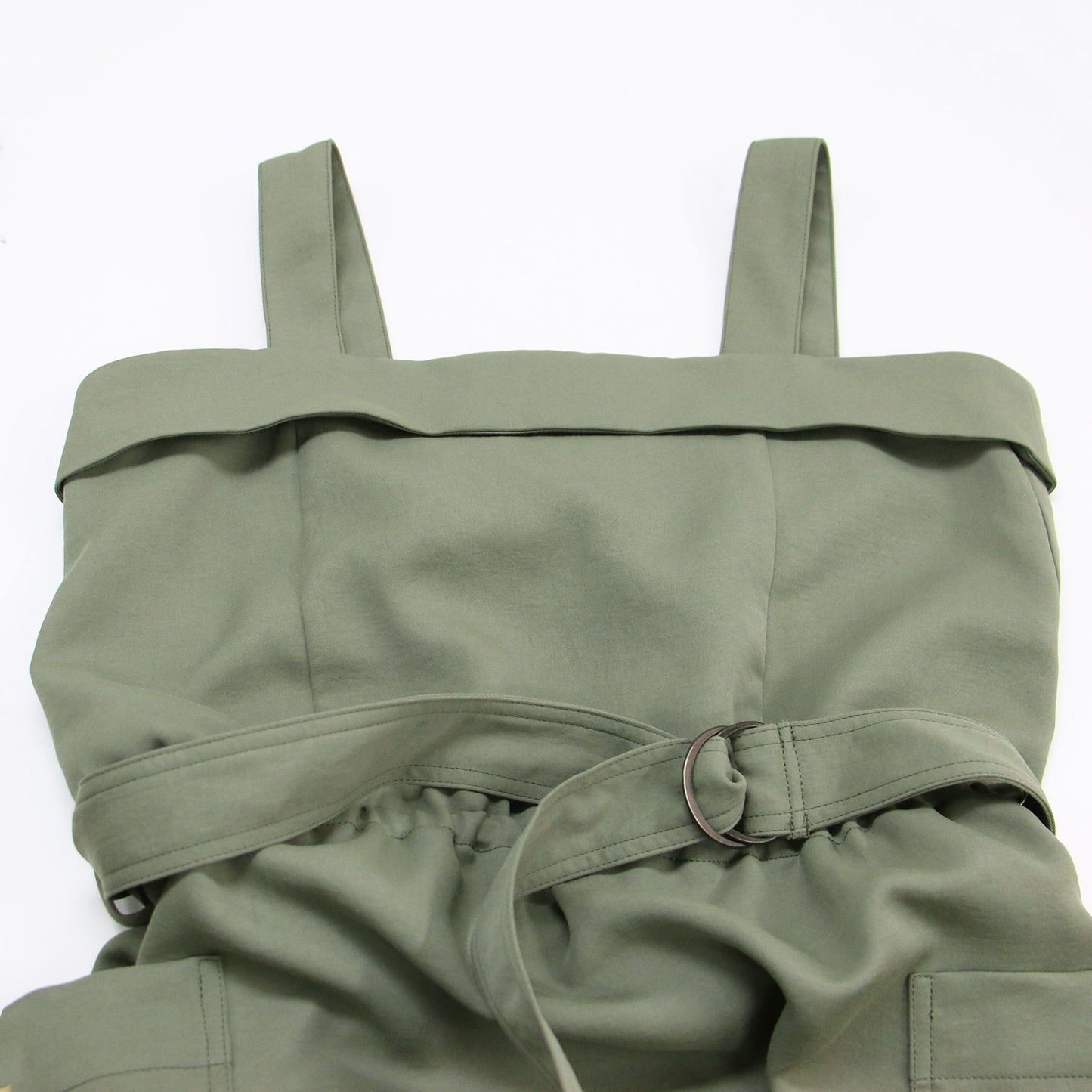 24秋冬 ストレッチ サテン ドレス / ジャンパースカート ワンピース ミディ丈 ウエストリボン