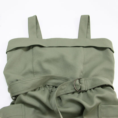 24秋冬 ストレッチ サテン ドレス / ジャンパースカート ワンピース ミディ丈 ウエストリボン