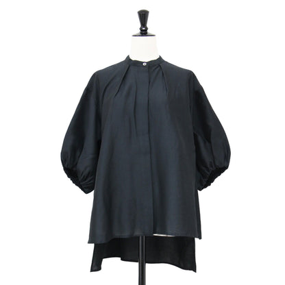 24春夏 パフスリーブ ブラウス / シャツ 5分袖 バンドカラー Aライン