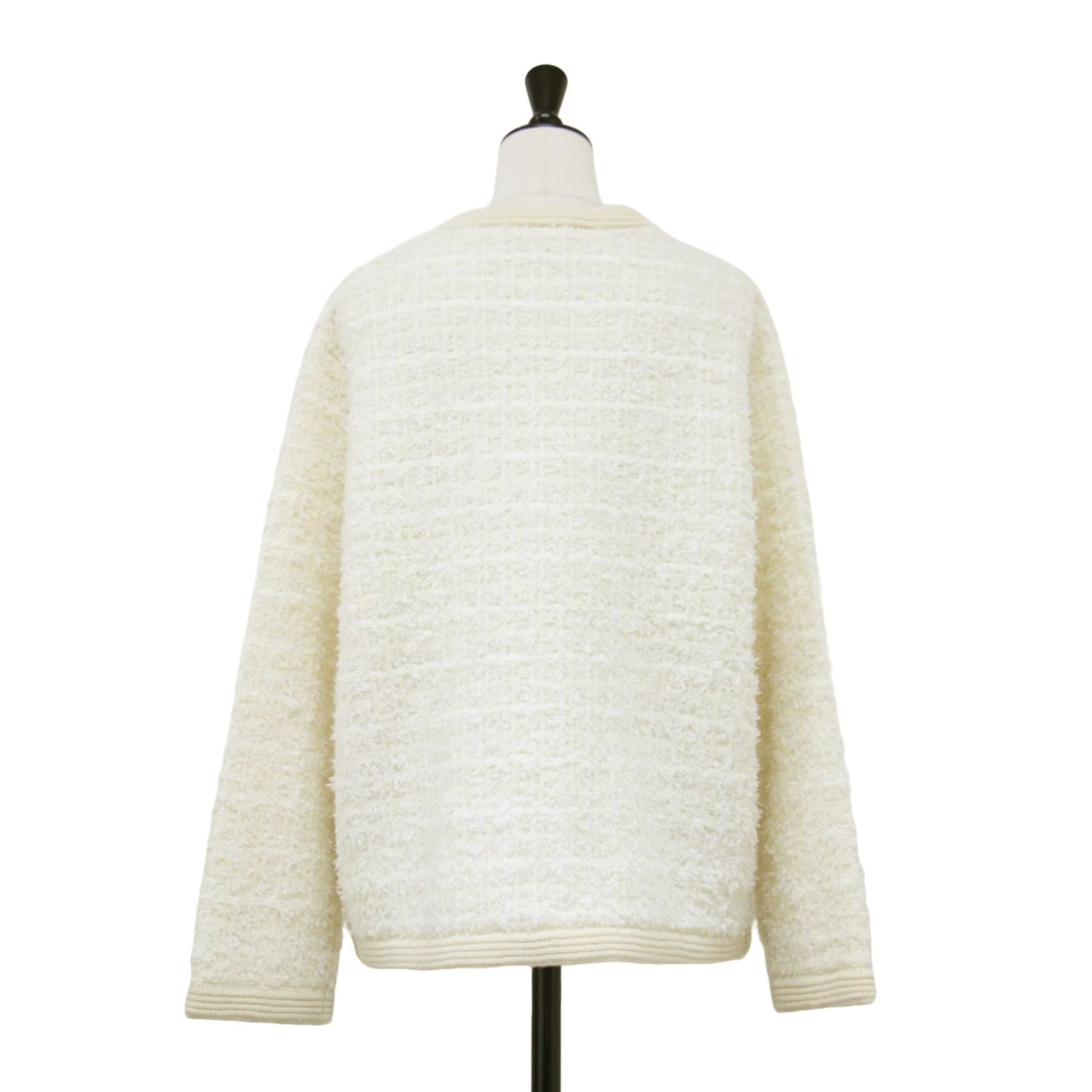 22秋冬 ツイード ニット ジャケット / カーディガン ノーカラー 長袖 リブ 金釦