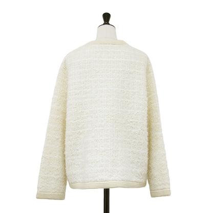 22秋冬 ツイード ニット ジャケット / カーディガン ノーカラー 長袖 リブ 金釦