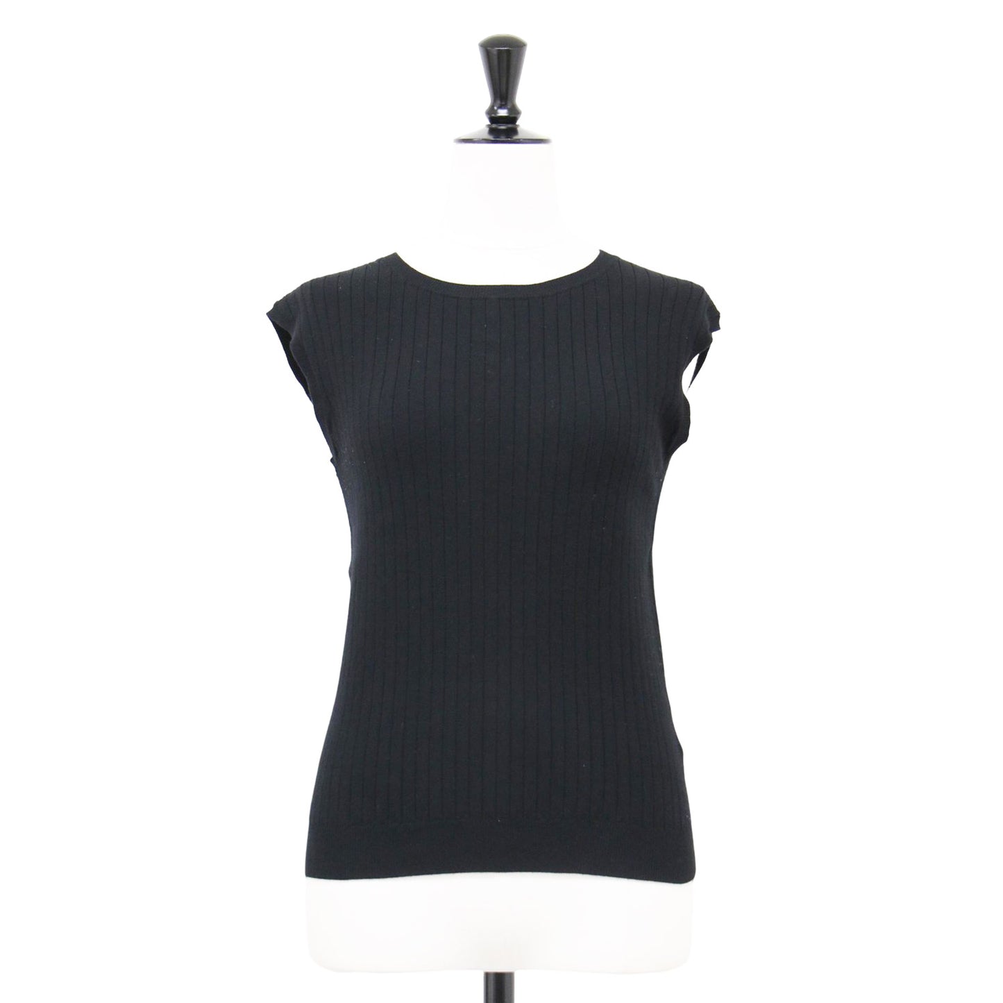 バックリボン パール ノースリーブ ニット / クルーネック リブ