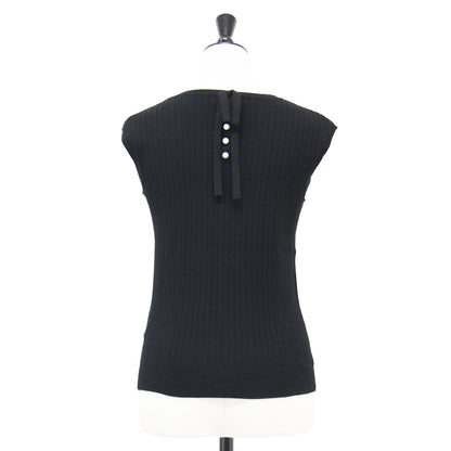 バックリボン パール ノースリーブ ニット / クルーネック リブ