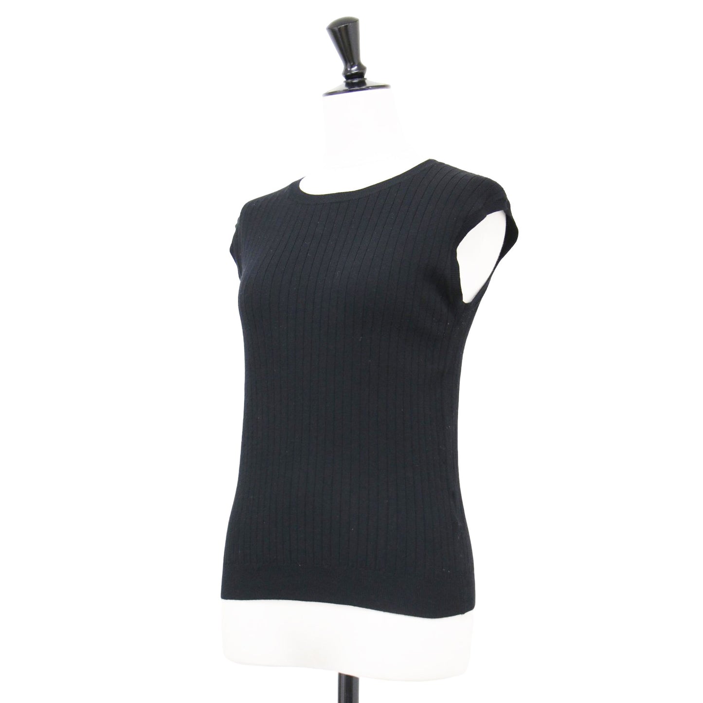 バックリボン パール ノースリーブ ニット / クルーネック リブ