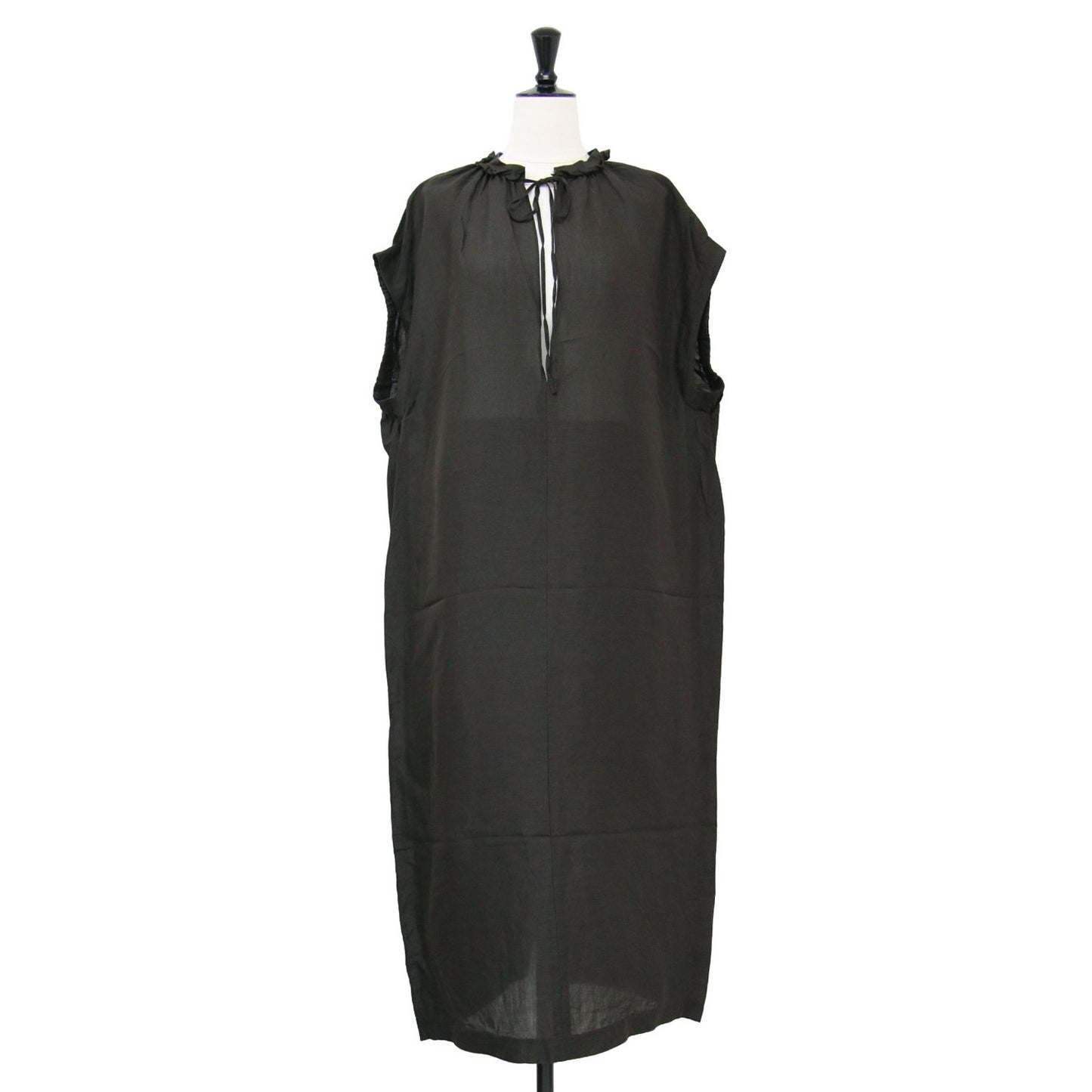 24春夏 テレデラン ギャザー スリーブ コクーン ワンピース / ロング フレンチスリーブ キーネック Iライン リネン