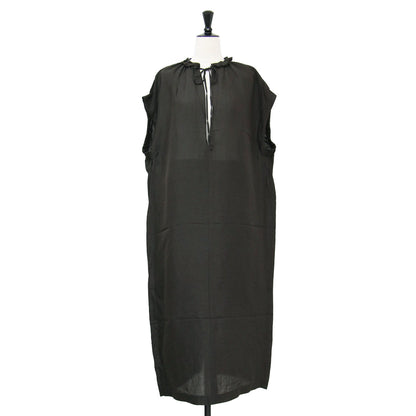 24春夏 テレデラン ギャザー スリーブ コクーン ワンピース / ロング フレンチスリーブ キーネック Iライン リネン