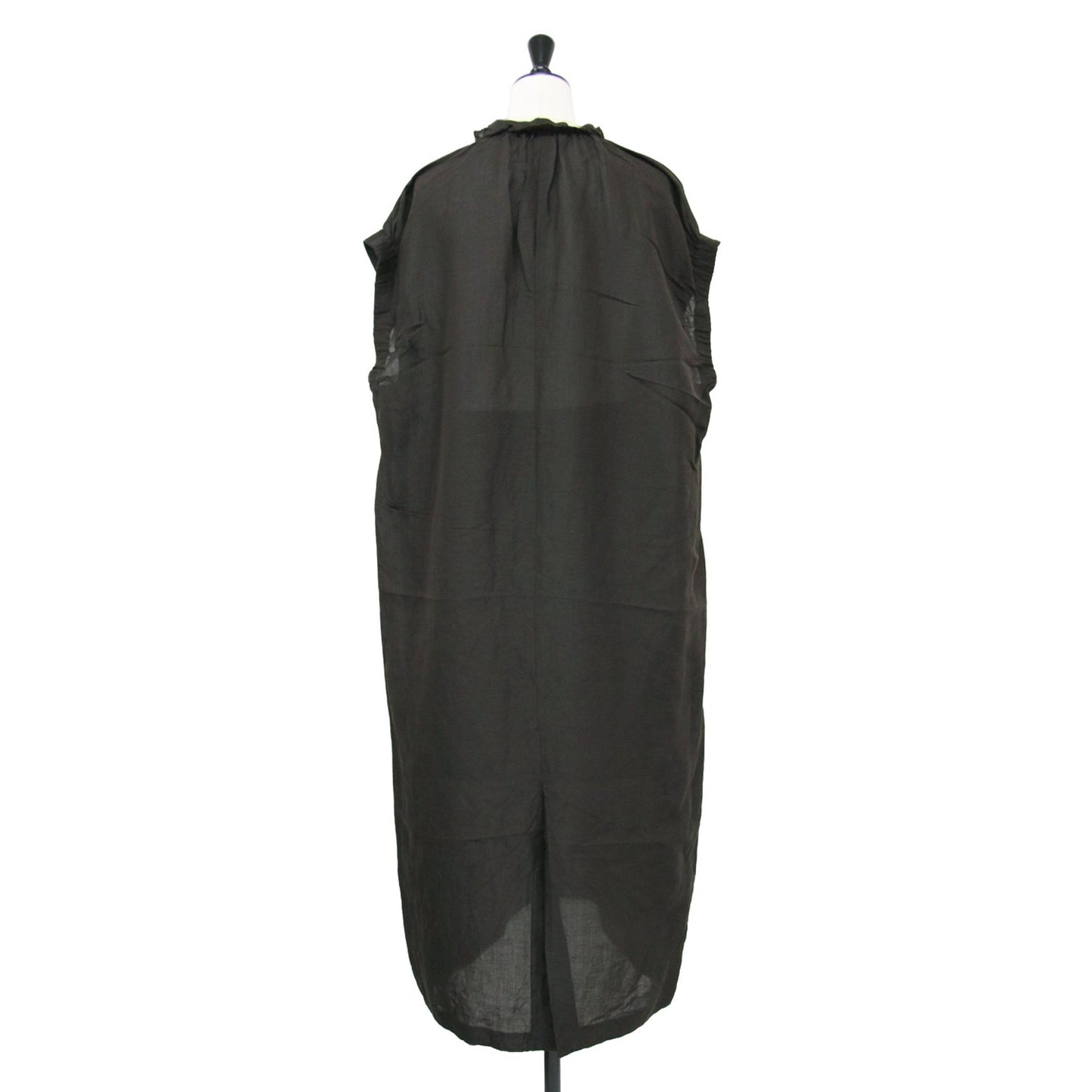 24春夏 テレデラン ギャザー スリーブ コクーン ワンピース / ロング フレンチスリーブ キーネック Iライン リネン