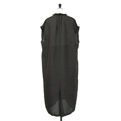 24春夏 テレデラン ギャザー スリーブ コクーン ワンピース / ロング フレンチスリーブ キーネック Iライン リネン