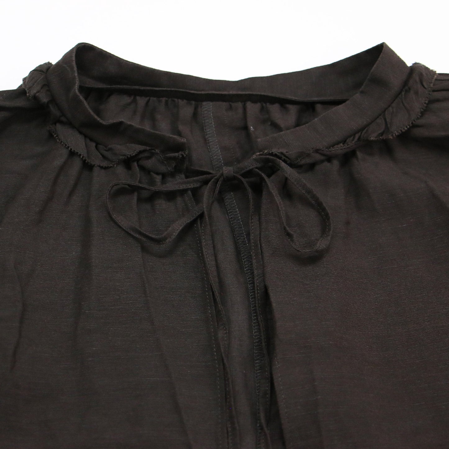 24春夏 テレデラン ギャザー スリーブ コクーン ワンピース / ロング フレンチスリーブ キーネック Iライン リネン