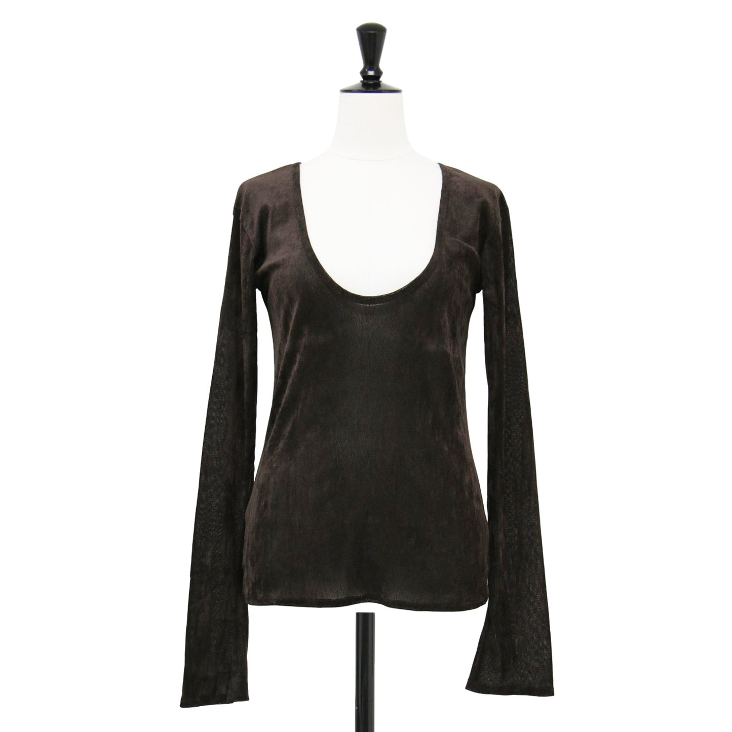 ベルベット チュール カットソー / 2way Velvet Tulle Top プルオーバー 長袖 ボートネック Uネック シアー
