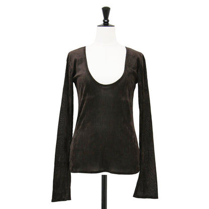 ベルベット チュール カットソー / 2way Velvet Tulle Top プルオーバー 長袖 ボートネック Uネック シアー