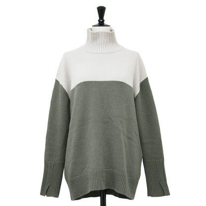 ウール カシミヤ ハイネック バイカラー ニット / セーター プルオーバー 長袖 ミドルゲージ 配色
