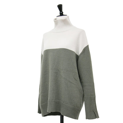 ウール カシミヤ ハイネック バイカラー ニット / セーター プルオーバー 長袖 ミドルゲージ 配色