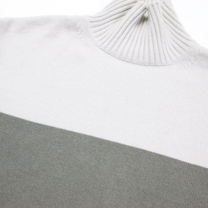 ウール カシミヤ ハイネック バイカラー ニット / セーター プルオーバー 長袖 ミドルゲージ 配色