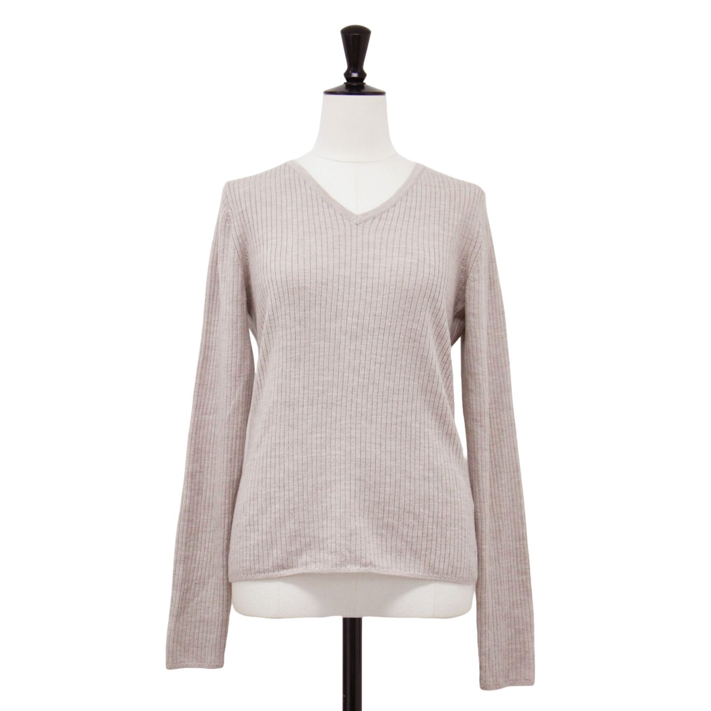 Vネック ロングスリーブ ニット / 長袖 リブ ハイゲージ ウール ウォッシャブル