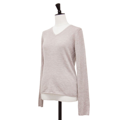 Vネック ロングスリーブ ニット / 長袖 リブ ハイゲージ ウール ウォッシャブル