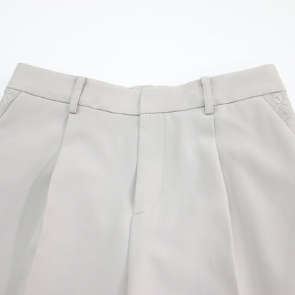 ストレート ワイド パンツ / スラックス クロップド丈 センタープレス タック ストレッチ ウォッシャブル