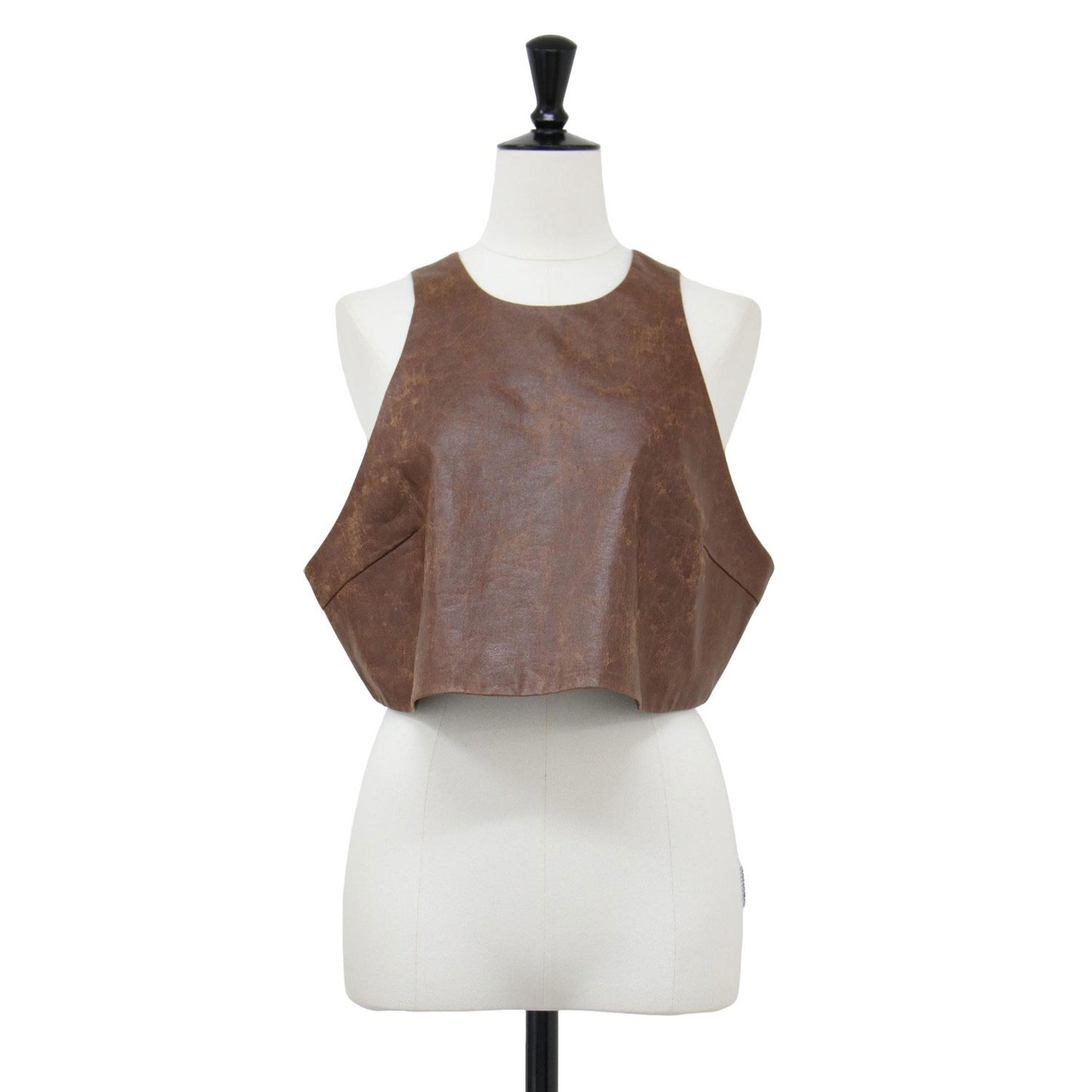 24秋冬 クラッキング フェイクレザー ベスト / crackingfakeleather vest ショート丈 クルーネック アメリカンスリーブ 2WAY