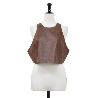 24秋冬 クラッキング フェイクレザー ベスト / crackingfakeleather vest ショート丈 クルーネック アメリカンスリーブ 2WAY