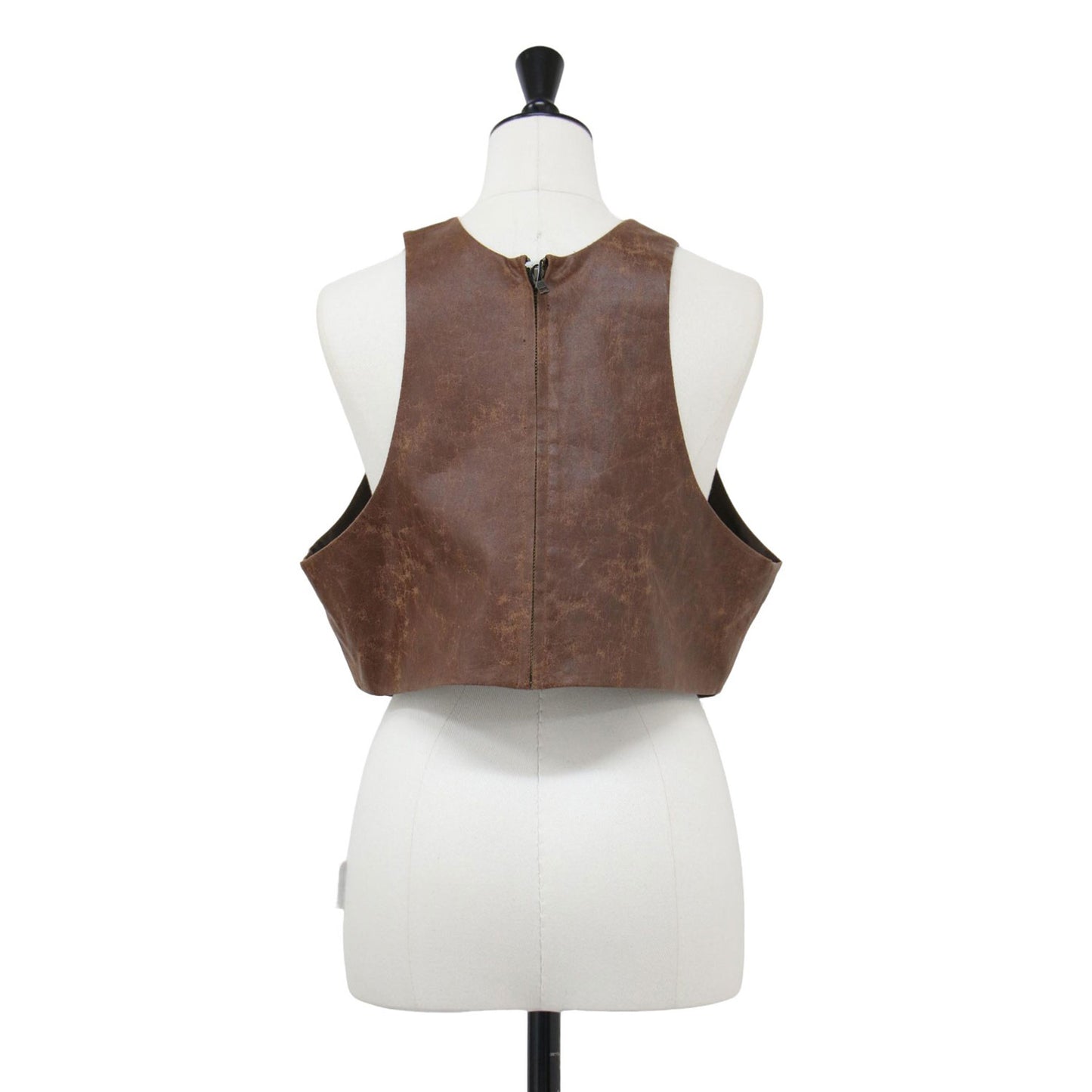 24秋冬 クラッキング フェイクレザー ベスト / crackingfakeleather vest ショート丈 クルーネック アメリカンスリーブ 2WAY