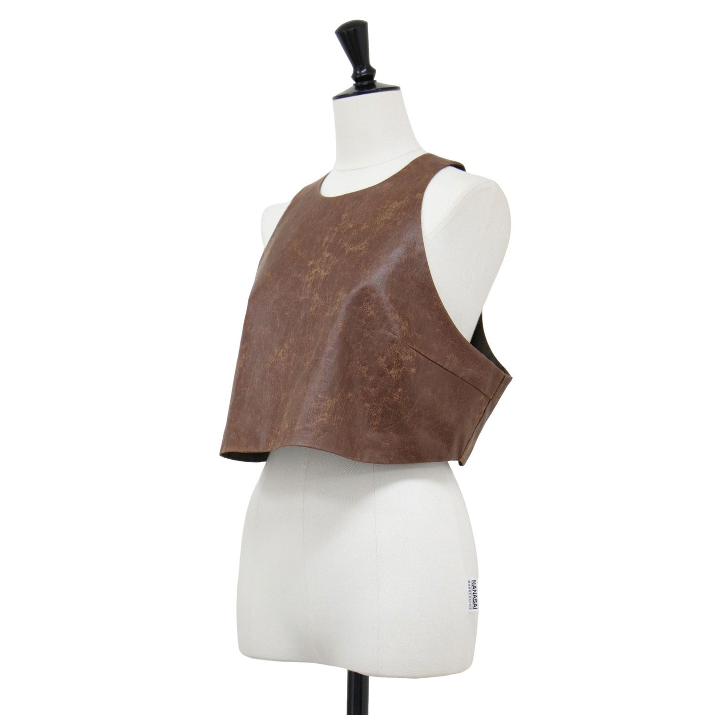24秋冬 クラッキング フェイクレザー ベスト / crackingfakeleather vest ショート丈 クルーネック アメリカンスリーブ 2WAY