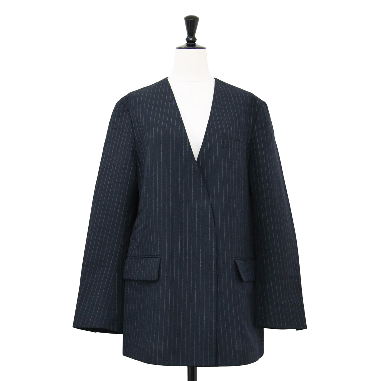 25春夏 ストライプ サマー ジャケット / STRIPE SUMMER ノーカラー Vネック 長袖 リネン混