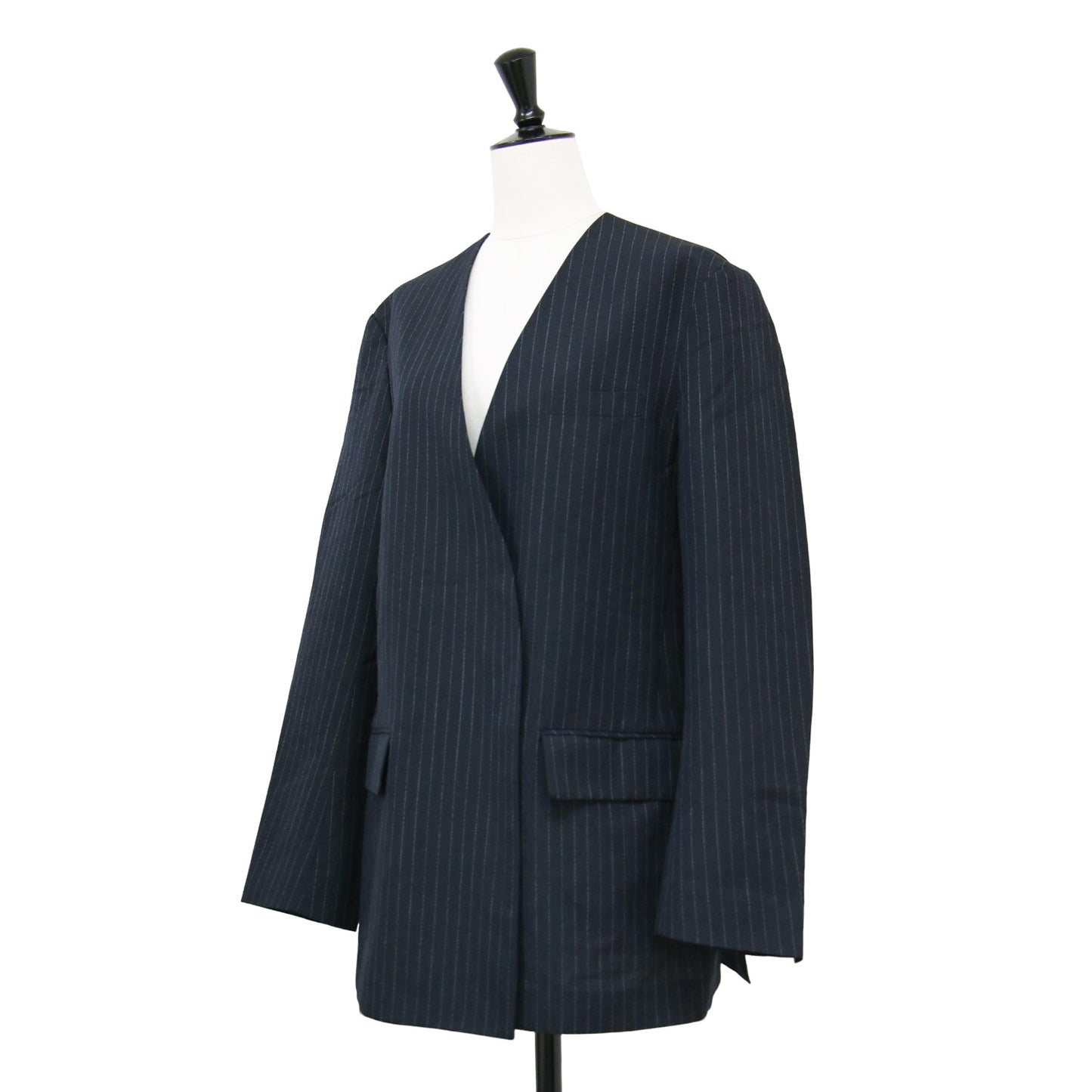 25春夏 ストライプ サマー ジャケット / STRIPE SUMMER ノーカラー Vネック 長袖 リネン混