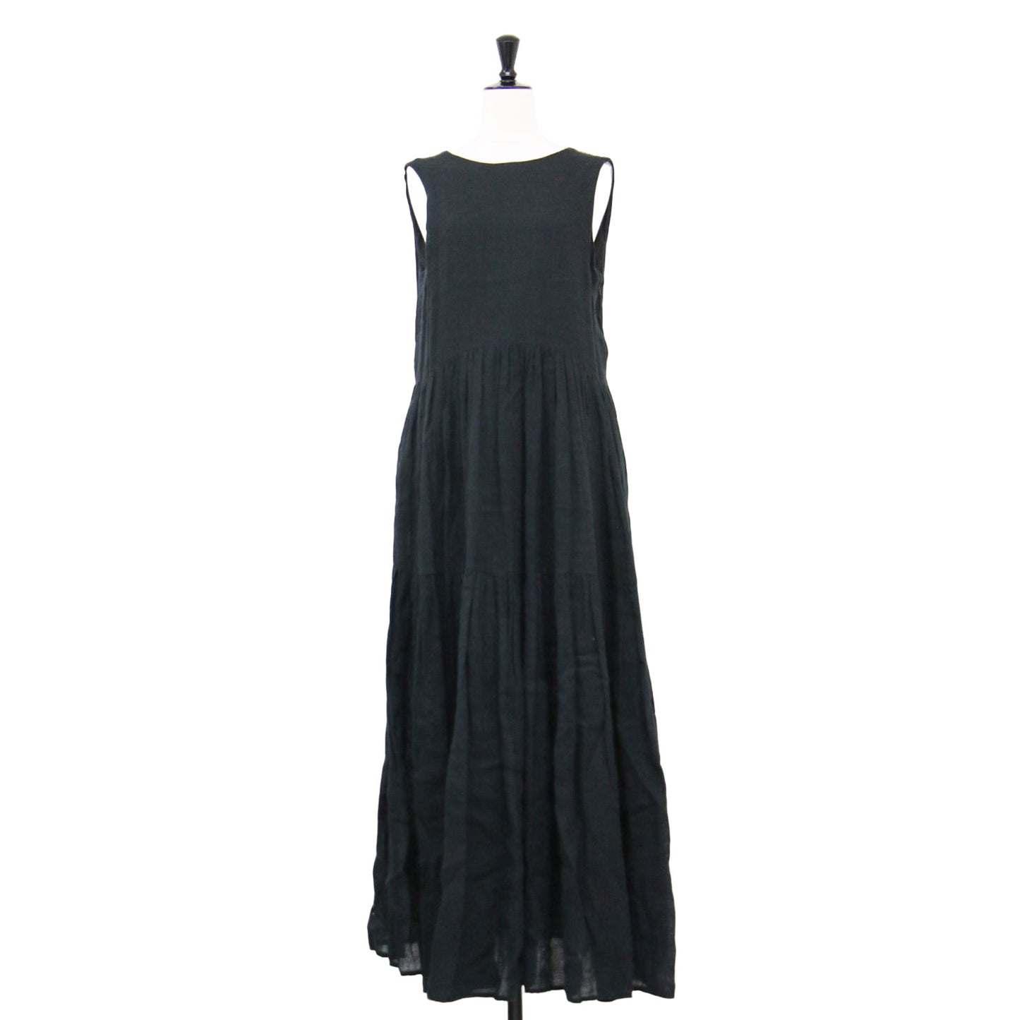 24春夏 リネン ティアード ドレス / ワンピース ロング ノースリーブ クルーネック ギャザー