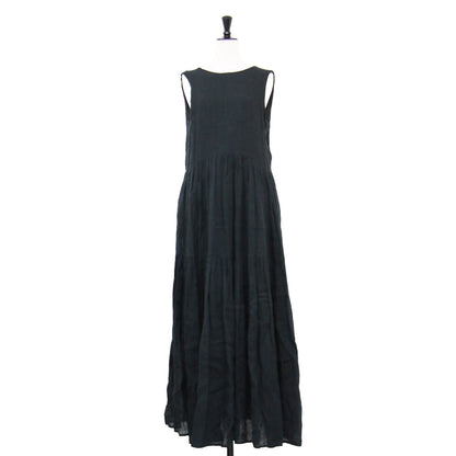 24春夏 リネン ティアード ドレス / ワンピース ロング ノースリーブ クルーネック ギャザー