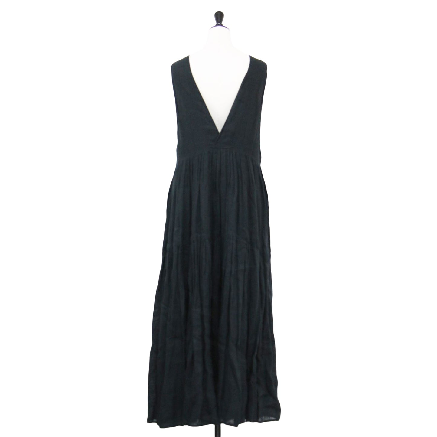 24春夏 リネン ティアード ドレス / ワンピース ロング ノースリーブ クルーネック ギャザー