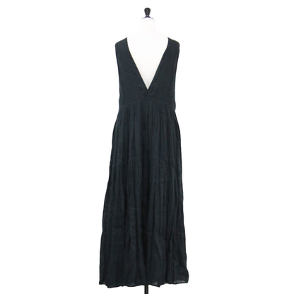 24春夏 リネン ティアード ドレス / ワンピース ロング ノースリーブ クルーネック ギャザー