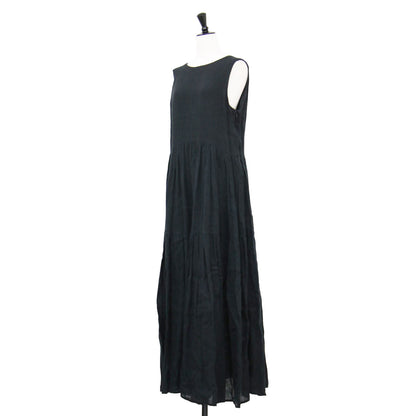 24春夏 リネン ティアード ドレス / ワンピース ロング ノースリーブ クルーネック ギャザー