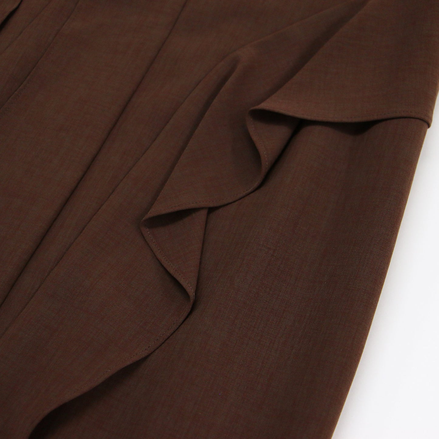 アシンメトリー ミディ ワンピース / ひざ下 Vネック 長袖 マーメイド フリル