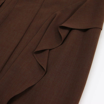 アシンメトリー ミディ ワンピース / ひざ下 Vネック 長袖 マーメイド フリル