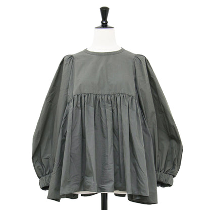 20秋冬 コットン バックリボン ブラウス / クルーネック 長袖 ボリュームスリーブ ギャザー Aライン