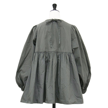 20秋冬 コットン バックリボン ブラウス / クルーネック 長袖 ボリュームスリーブ ギャザー Aライン