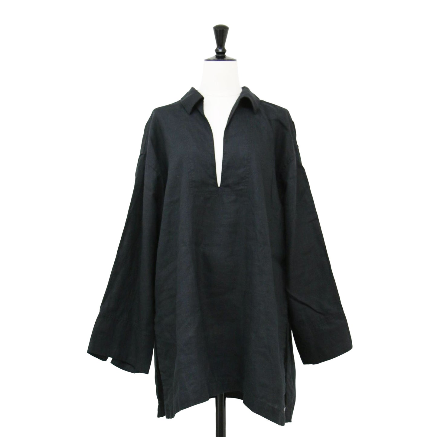 24春夏 リネン スキッパー プルオーバー / シャツ ブラウス 長袖 スリット