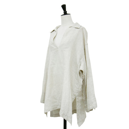 24春夏 リネン スキッパー プルオーバー / シャツ ブラウス 長袖 スリット