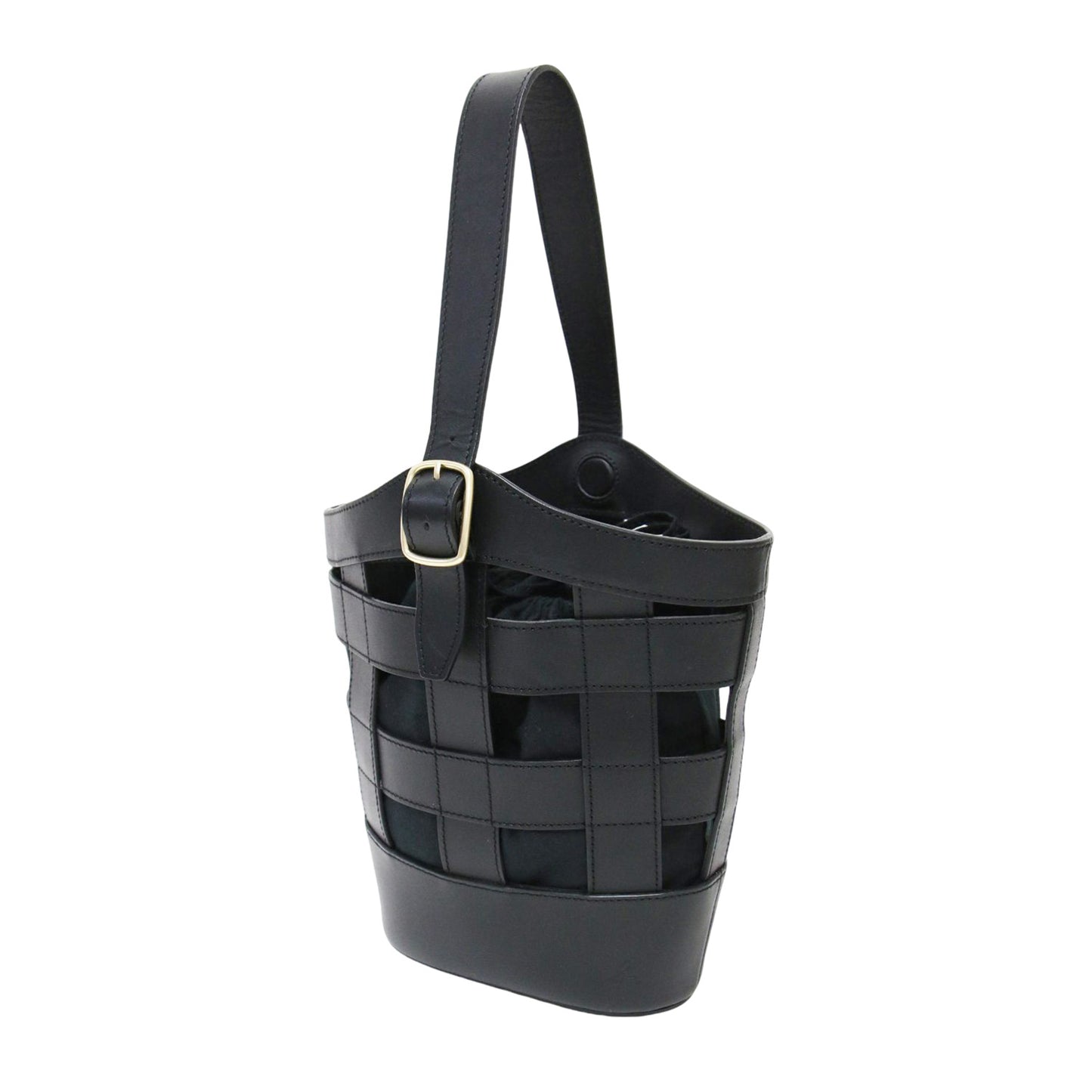 レザー ハンドバッグ / izabella ワンハンドル メッシュ 巾着付き 牛革