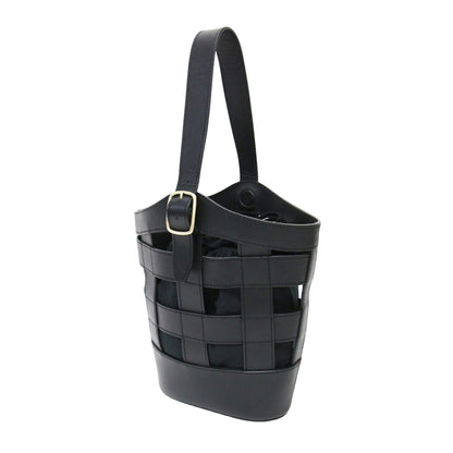 レザー ハンドバッグ / izabella ワンハンドル メッシュ 巾着付き 牛革