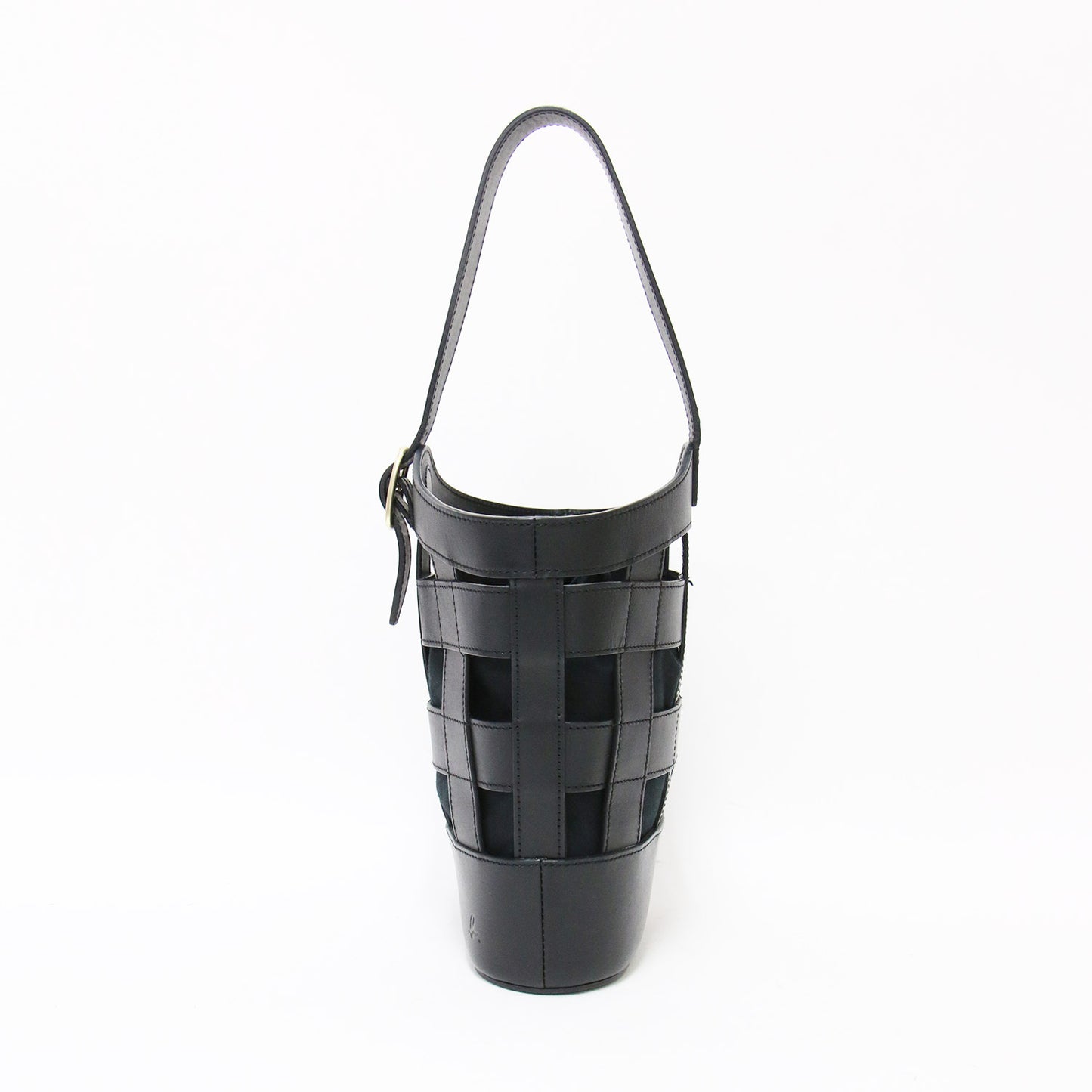 レザー ハンドバッグ / izabella ワンハンドル メッシュ 巾着付き 牛革