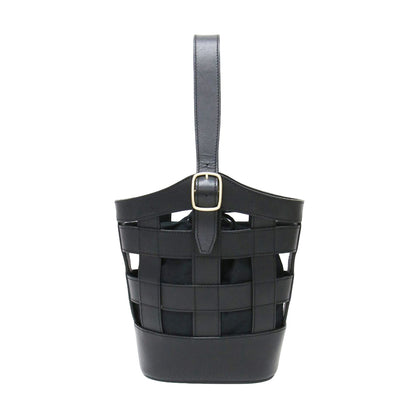 レザー ハンドバッグ / izabella ワンハンドル メッシュ 巾着付き 牛革