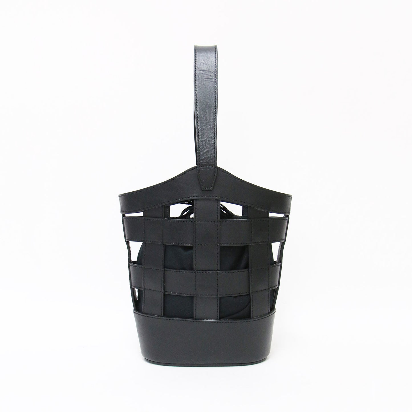 レザー ハンドバッグ / izabella ワンハンドル メッシュ 巾着付き 牛革