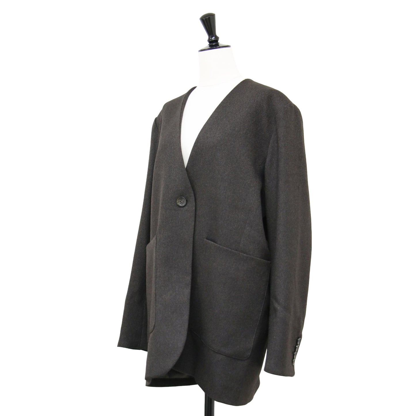 23秋冬 ツイル ノーカラー ジャケット / twill no collar jacket lo233-06 / Vネック 長袖 オーバーサイズ